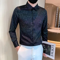 High End Colorful Star Men Shirts & Blouses Fashion Korean Buttons Long Sleeved Slim Fit Mens Shirt Club Party Stage Men's Shirt