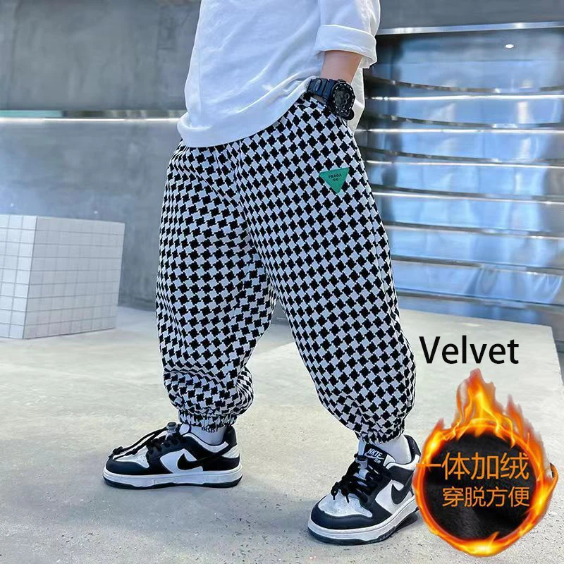 Plaid Pants Children Casual Loose Leg Trousers With Pocket Boy Trousers Streetwear