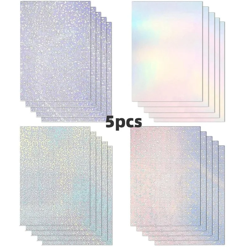 5 Pieces Holographic Stickers Transparent,Self-adhesive and Waterproof Hologram Paper A4,Suitable for Hand Decoration (4 Styles)