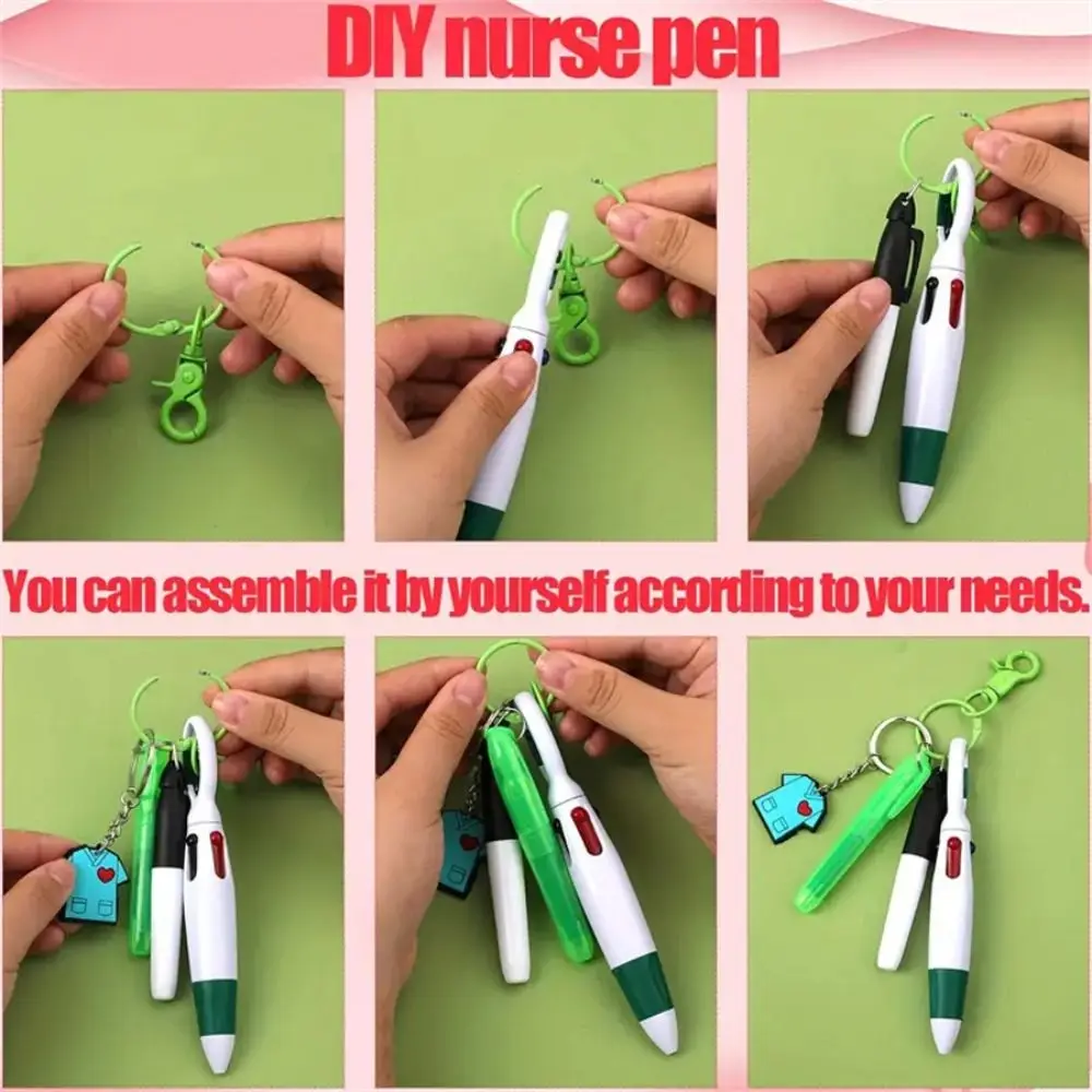 ABS Nurse Pen Keychain Detachable Highlighter Ballpoint Pen With Keychain Smooth Writing Handmade Marker Pendant Office Supplies