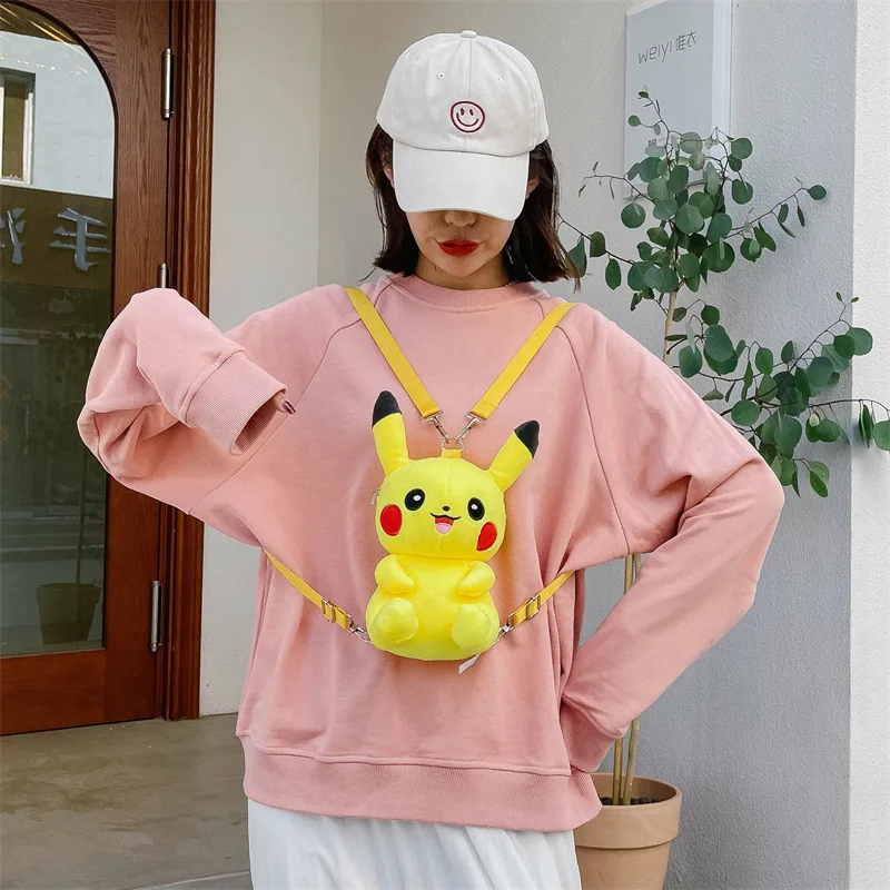 Pikachu Plush Backpack Pokemon Animation Peripheral Cartoon Handbag Kawaii Large Capacity School Bag for Children