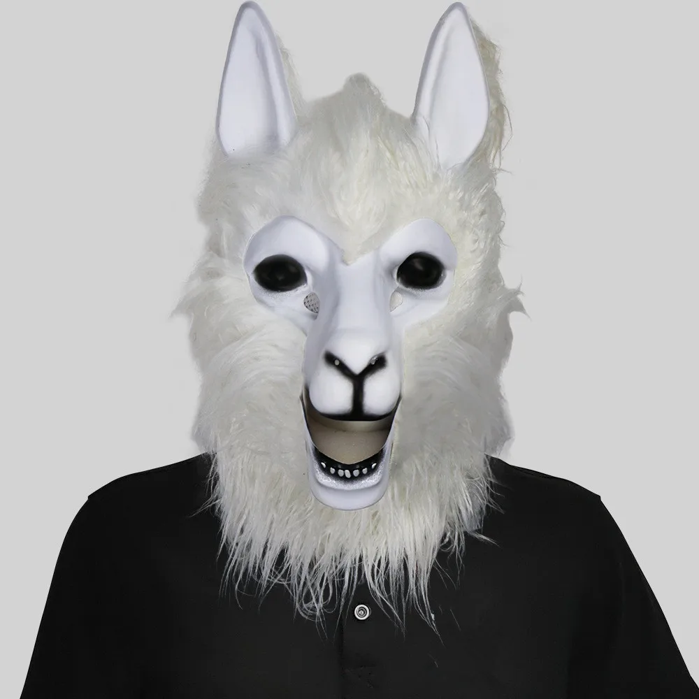 Realistische Plüschtiermaske, Plüsch-Schafmaske mit beweglichem Kiefer, bewegliche Schafkopfmaske für Halloween-Partykostüme – Detail 1