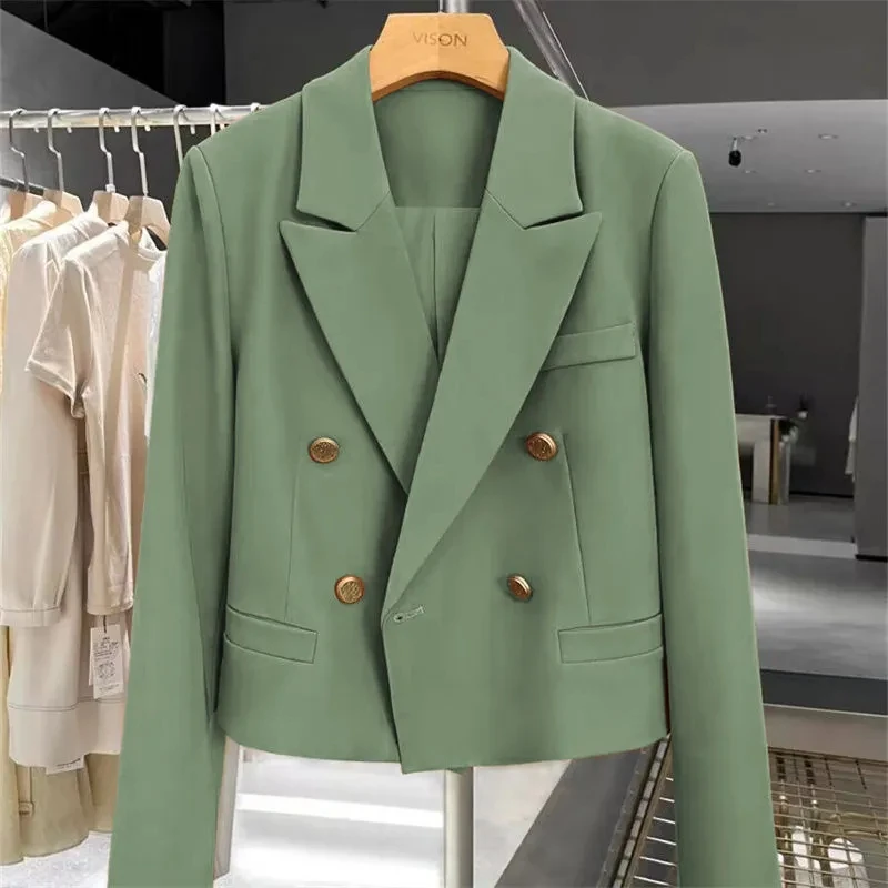 Autumn Elegant Office Lady Suits Blazer Stylish Women OL Work Blazer Casual Solid Crop Top Lapel Neck Long Sleeve Outwear 2025