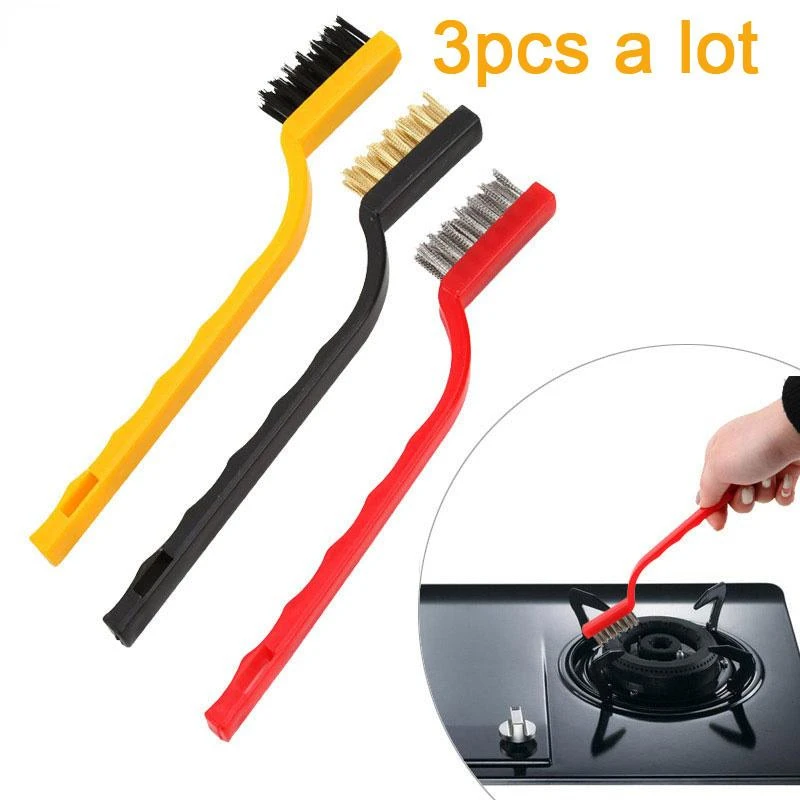 3pcs Gas Stove Cleaning Wire Brush Kitchen Tools Metal Fiber Brush Strong Decontamination