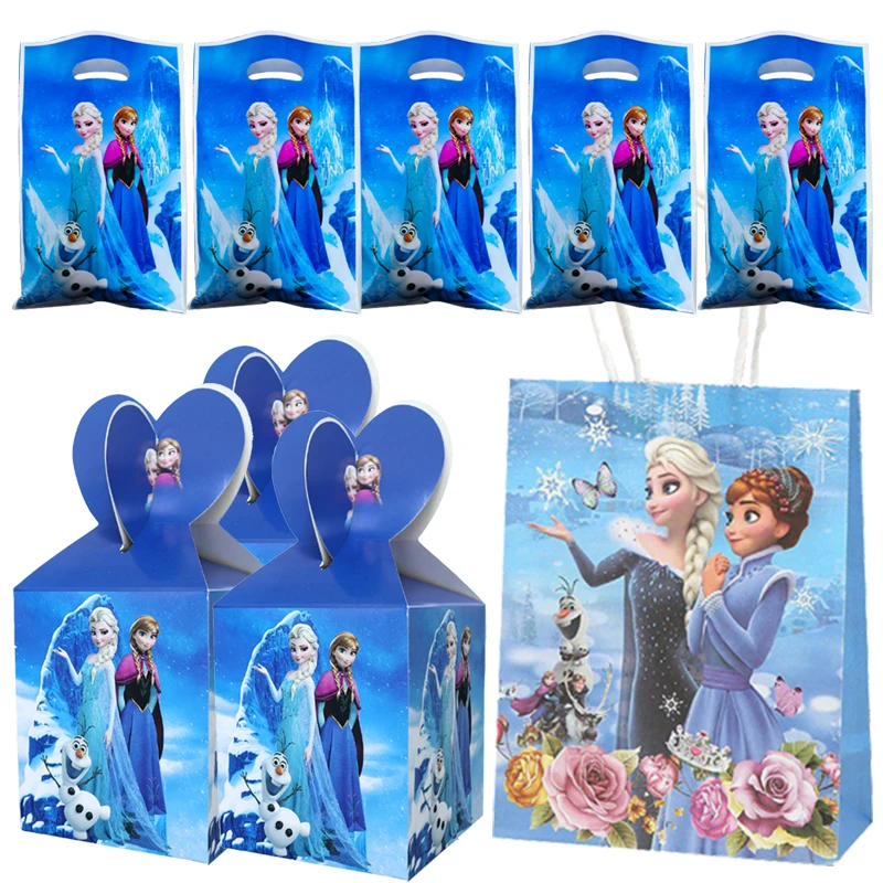 Disney Frozen Birthday Decoration Disposable Party Tableware Paper Gift Bag Candy Box Fork Spoon Supplier For Kids Happy