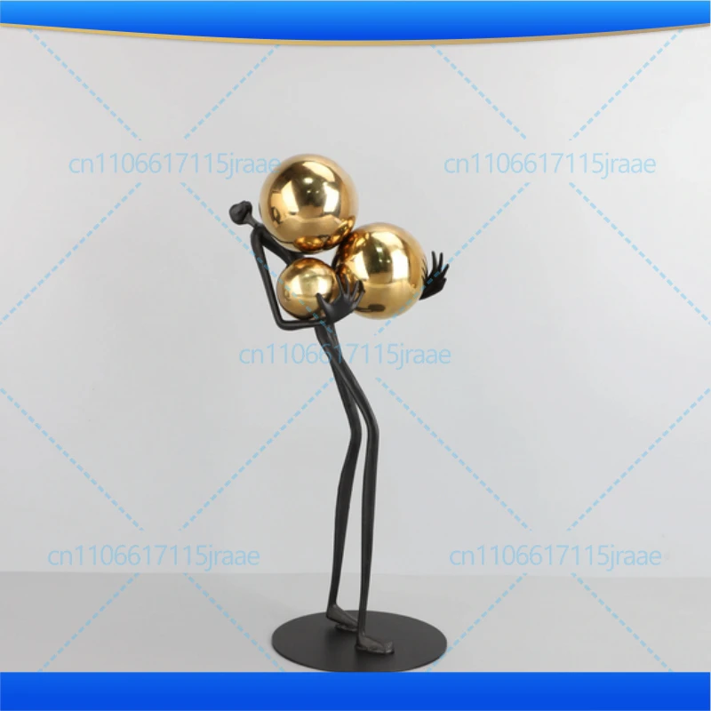 Minimalist Black Matchstick Men Ornaments Golden Ball Decorative Character Statue Desk Decoration Abstract Figure Sculpture