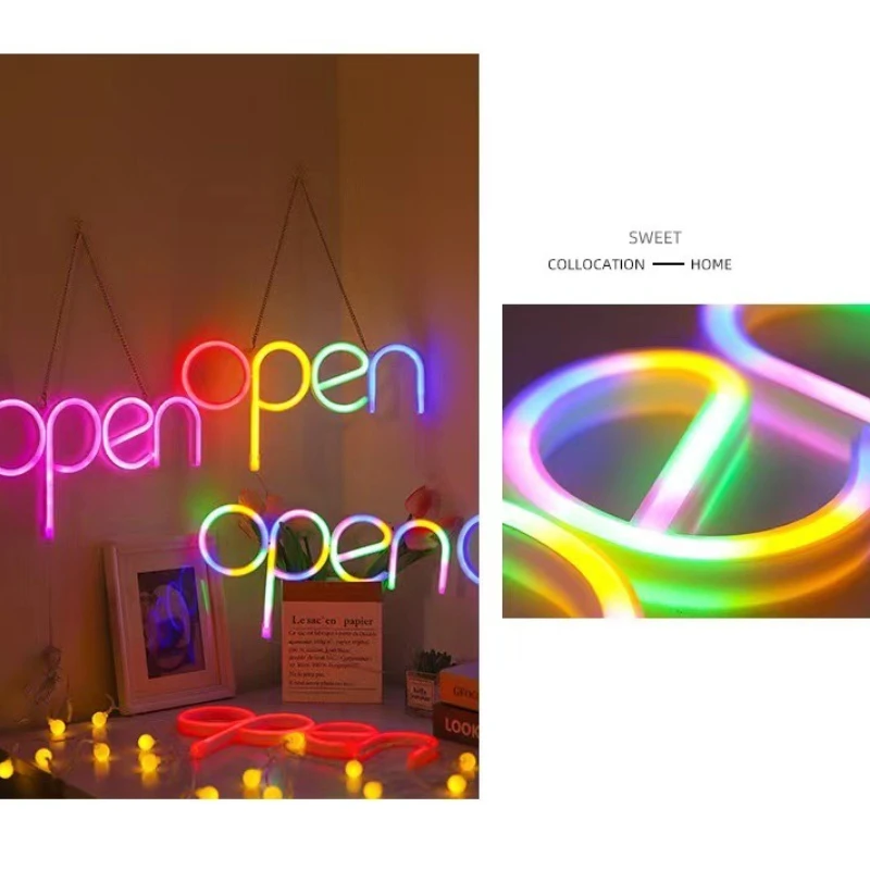 Open Letter RGB Atmosphere Light LED Neon Decoration Lights Desktop Wall Shape Lighting Night Light Holiday Ornament Lamp