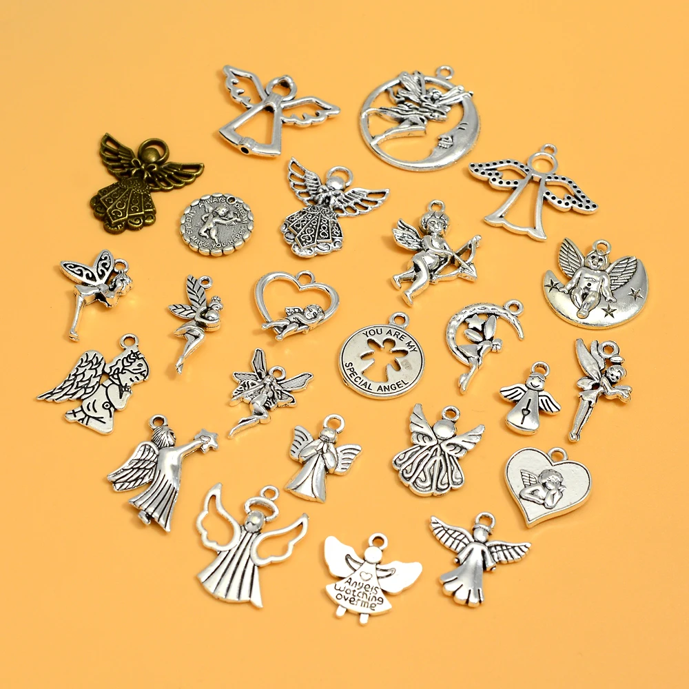 20pcs/lots Vintage Guardian Angel Fairy Charms Cupid Heart Pendants For Diy Jewelry Making Findings Supplies Accessories