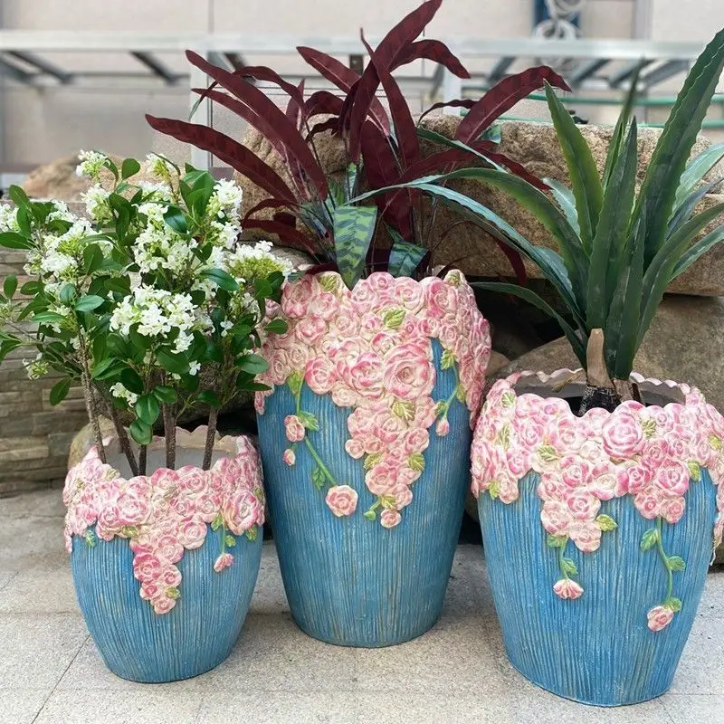 Creative Flower Pot Relief Pastoral European Garden Outdoor Ornaments Courtyard Balcony Decorations