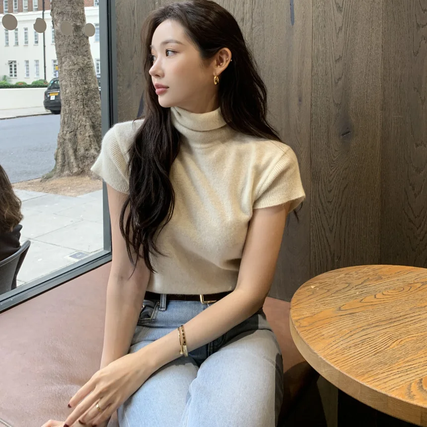 

Шикарный женский вязаный свитер с высоким воротом, эластичный, облегающий, однотонный, в французском стиле, осенний сезон