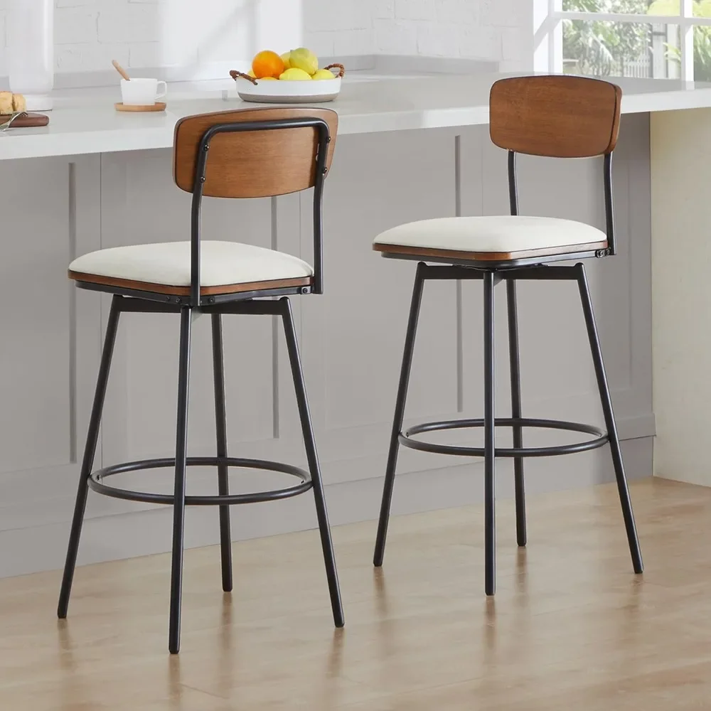 

Swivel Counter Height Bar Stools with Back, Fabric Upholstered Barstools Set of 2,30.3" Seat Height, Metal & Wood Frame