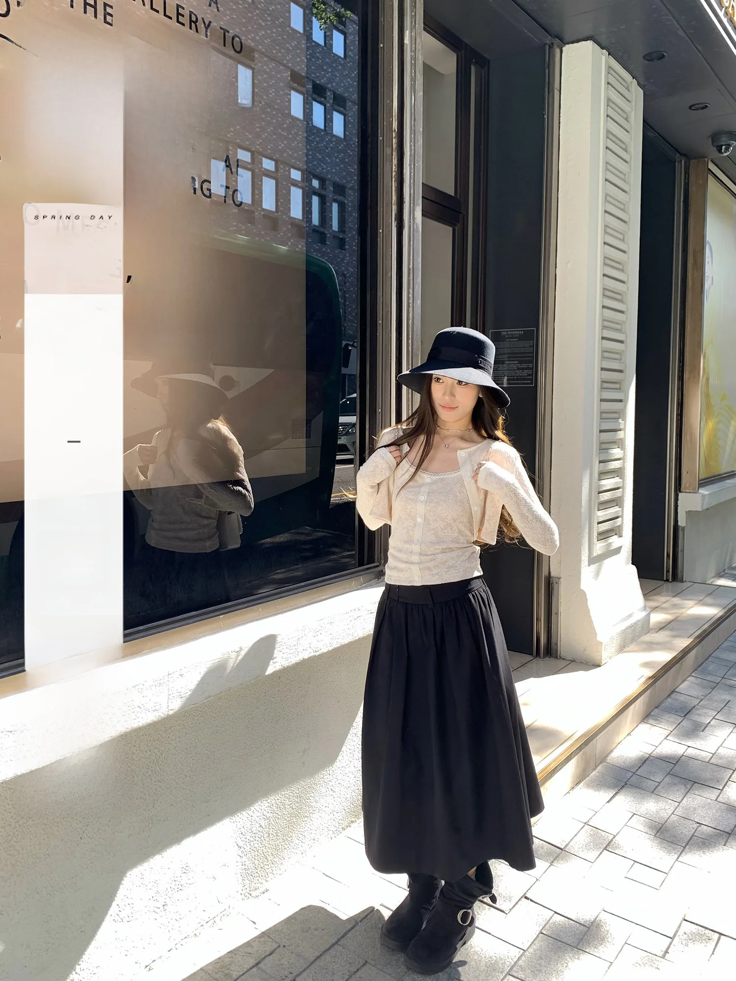 

Плиссированная женская юбка Hhi mat FB Bla 3D в корейском стиле, с высокой талией, приталенная, А-силуэт, повседневная