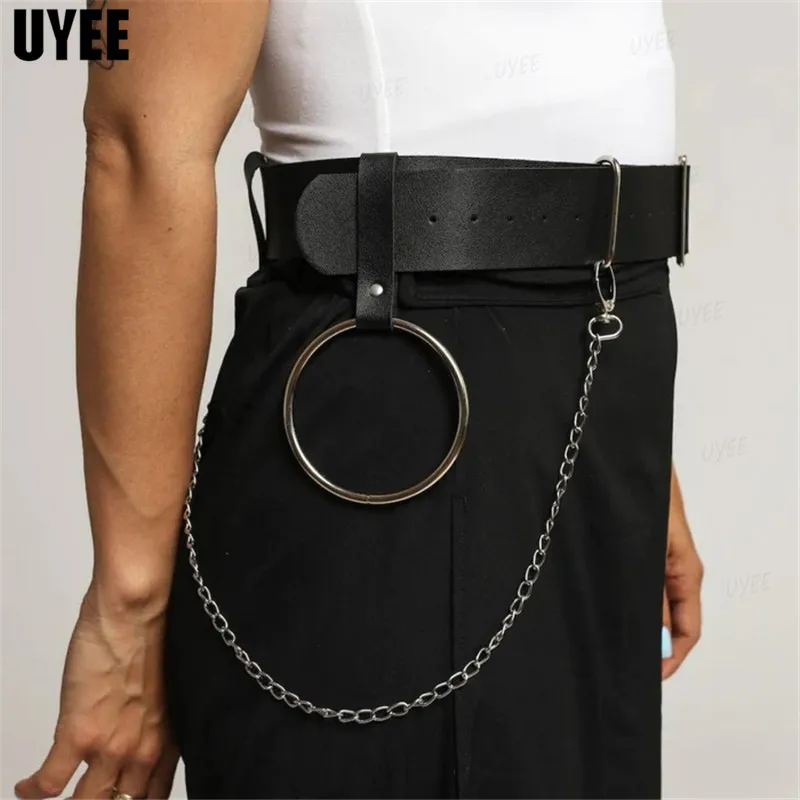 

UYEE Waist Belt for Women PU Leather Harness Corset Gothic Waistband with Key Chain Metal Ring Design Harajuku Jeans Decoration