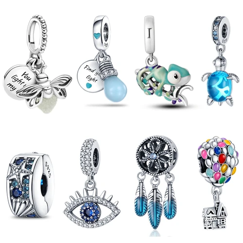 100% 925 스털링 실버 색상 변경 반딧불 거북이 이블 아이 카멜레온 매력에 맞는 판도라 오리지널 팔찌, DIY 쥬얼리 제작 