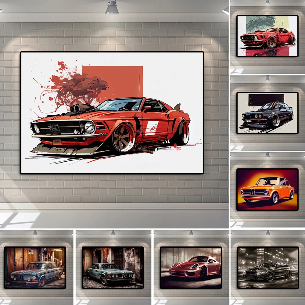 Poster Picture Luxury Racing Vintage Sports Car Comic Graffiti Canvas Painting Supercar Wall Art Living Room Home Decoration