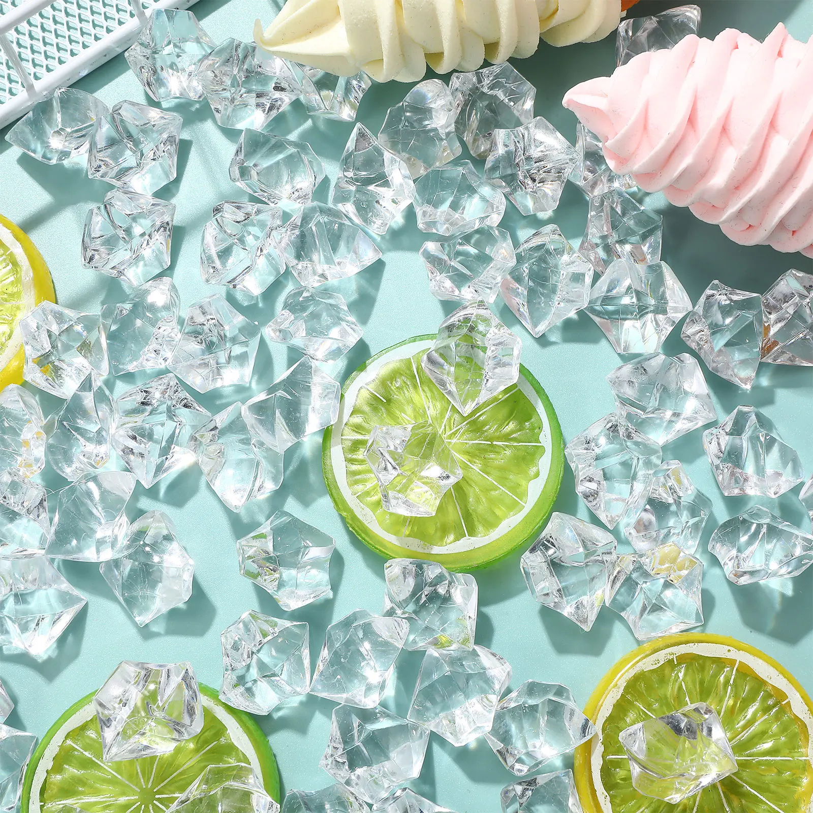 

100pcs Artificial Ice Cubes Props Acrylic Fake Simulated White Decoration Photography Background Reusable Clear