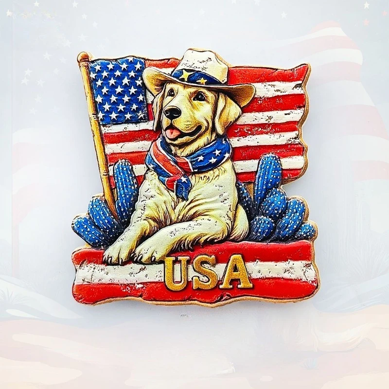 Imán para nevera Labrador de vaquero americano, perro 3D en sombrero de vaquero, recuerdo, decoración de Rancho occidental, Gif único de EE. UU.