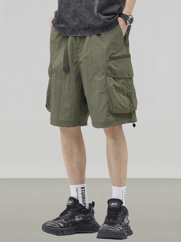 

Мужские летние тонкие быстросохнущие спортивные свободные шорты Wolf Hidden Fly Workwear в стиле ретро, американские, больших размеров