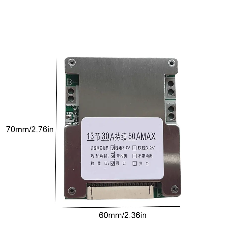 Placa De Proteção Da Bateria De Lítio BMS 13S 18650, 48V 50A Li-ion Battery Balance, Placa De Circuito Integrado para Carro Elétrico