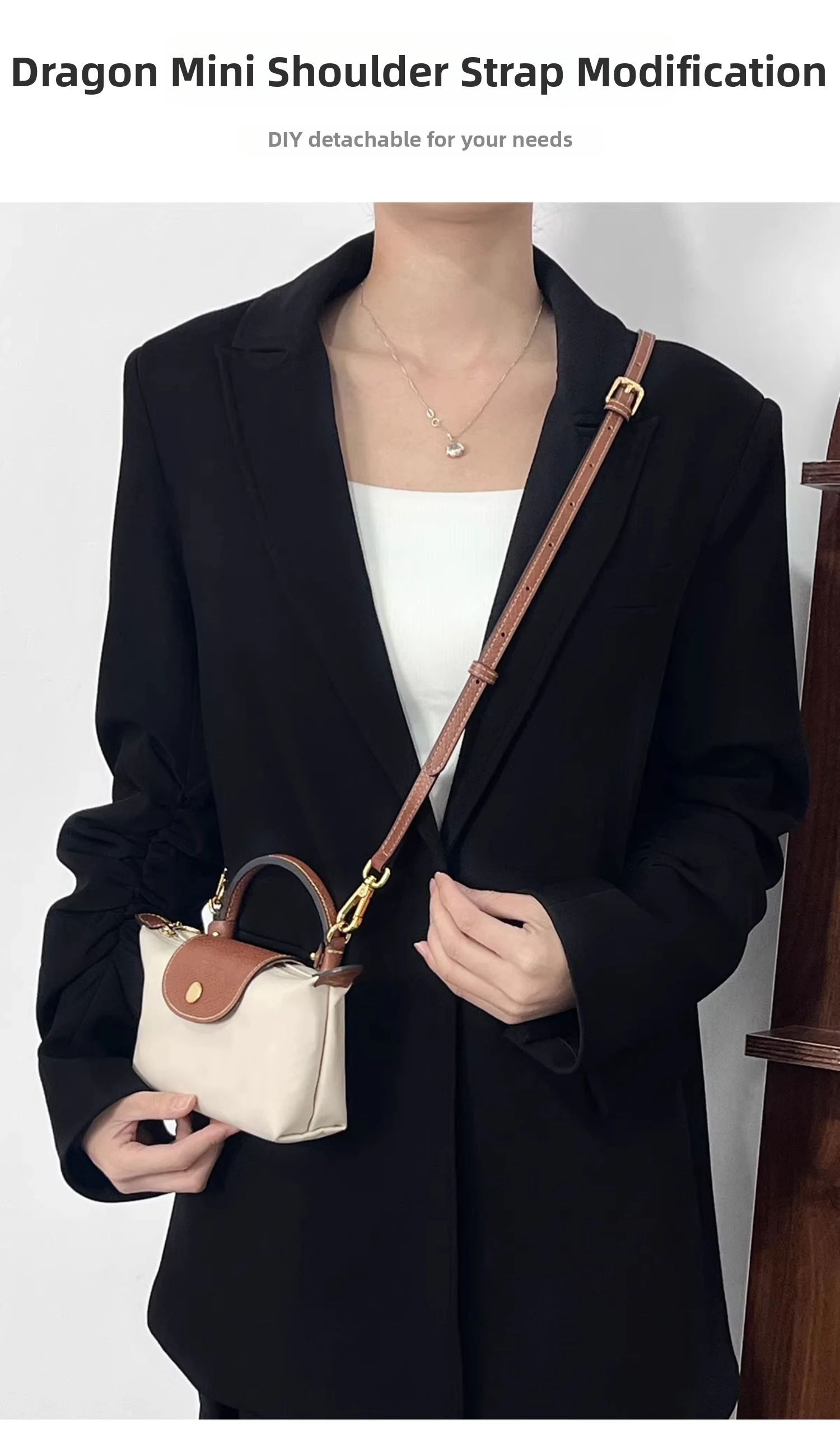 Genuine Leather Shoulder Strap Fit For Longchamp Mini Le Pliage Punch Free Crossbody Bag Strap Accessories