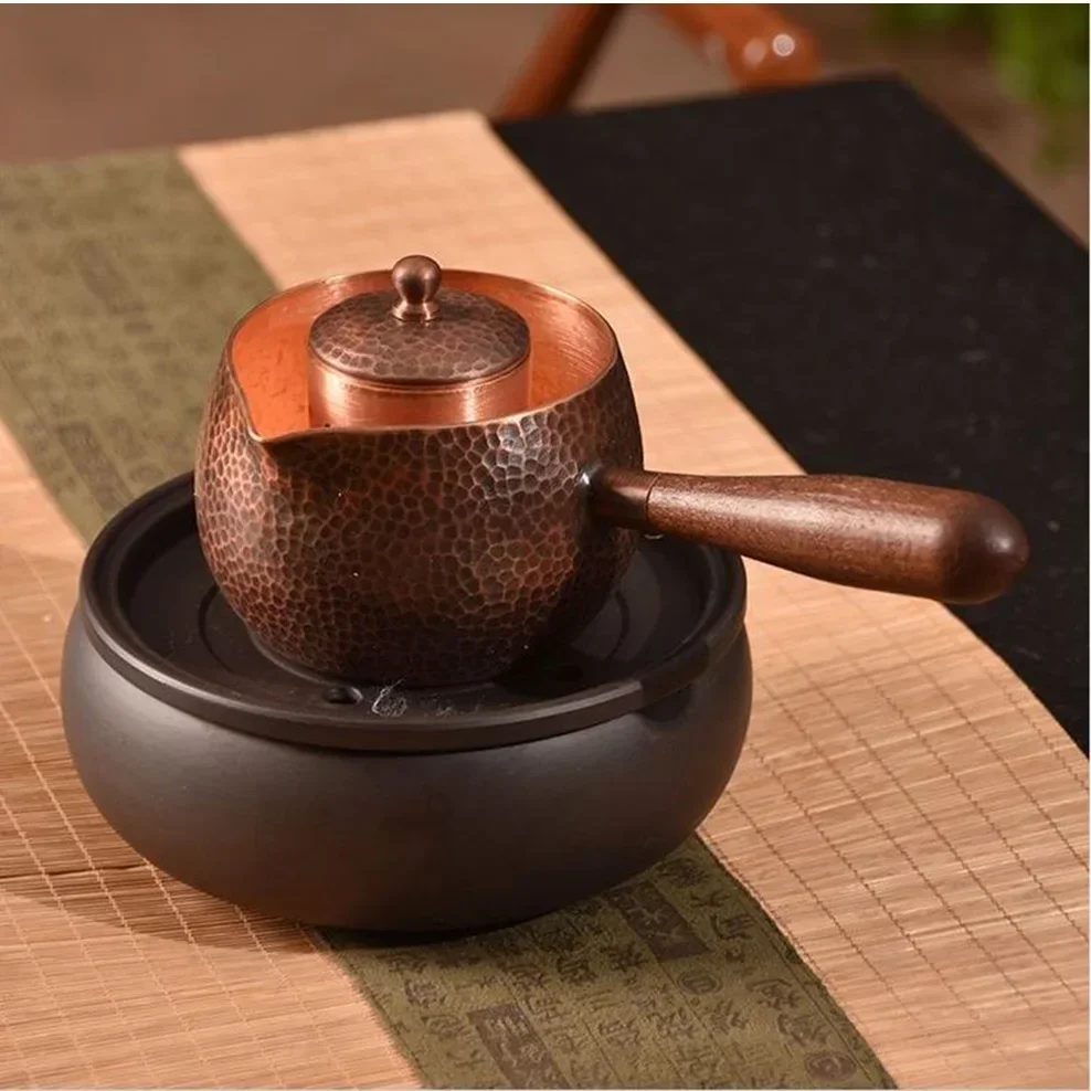 

Pure Copper Teapot With Tea Core Filter Infuser 400ML Side Handle Pot Electric Ceramic Stove Maker Red Copper Tea Set