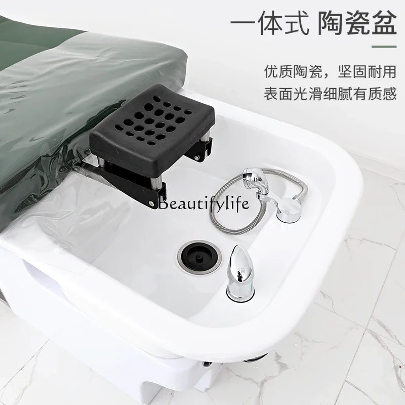 High-End Ceramic Basin Flushing Bed Stainless Steel Silicone Mattress Thai Shampoo Chair