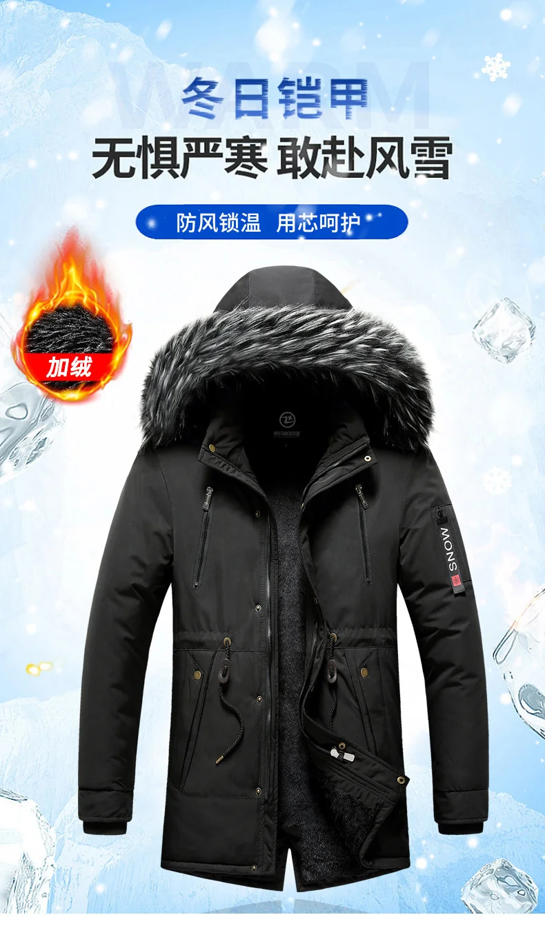 Long Winter Jacket Men Warm Wool Liner Man Jackets Coats Outwear Snow Windbreaker Male Parka Overcoats Fur Collar Hooded Men New