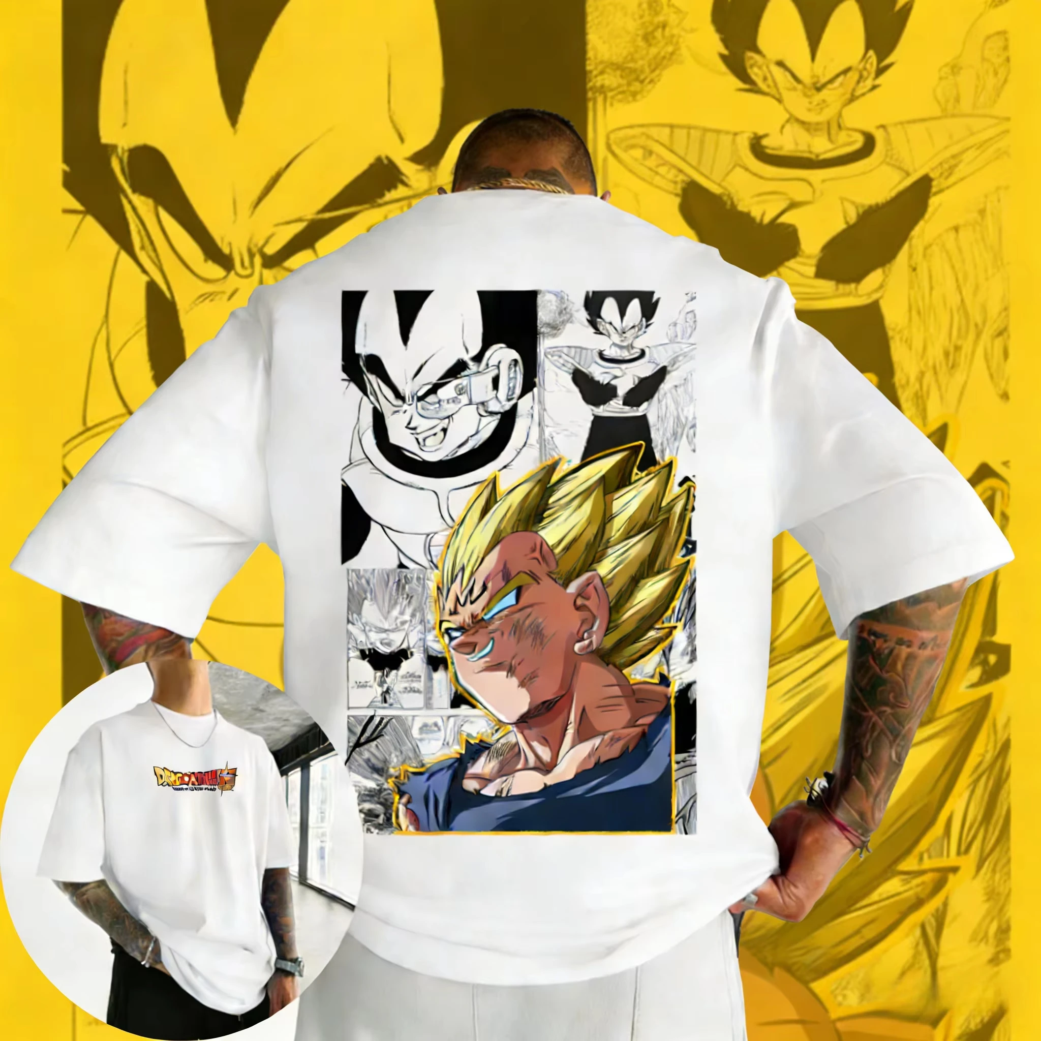 

2026 Summer Dragon Ball Retro High-Quality Cotton T-Shirt, Oversized Men's Vegeta Manga Print Tee, Unisex Top for Adults & Kids