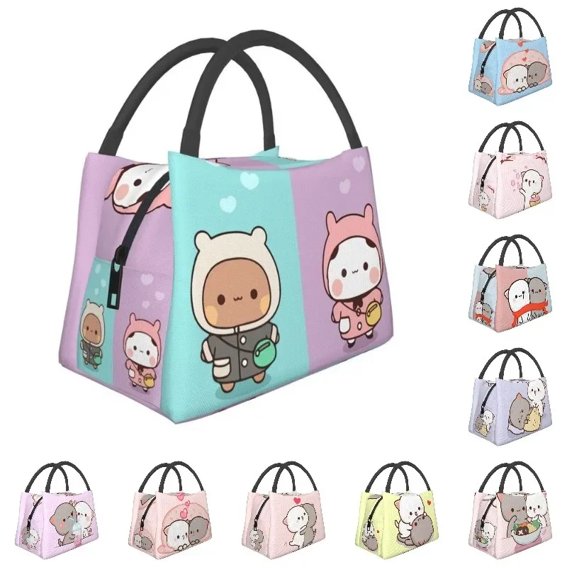 Dudu Bubu Mochi Peach Cat Funny Insulated Lunch Bags Women Resuable Panda Bear Hug Cooler Thermal Bento Box Office Picnic Travel