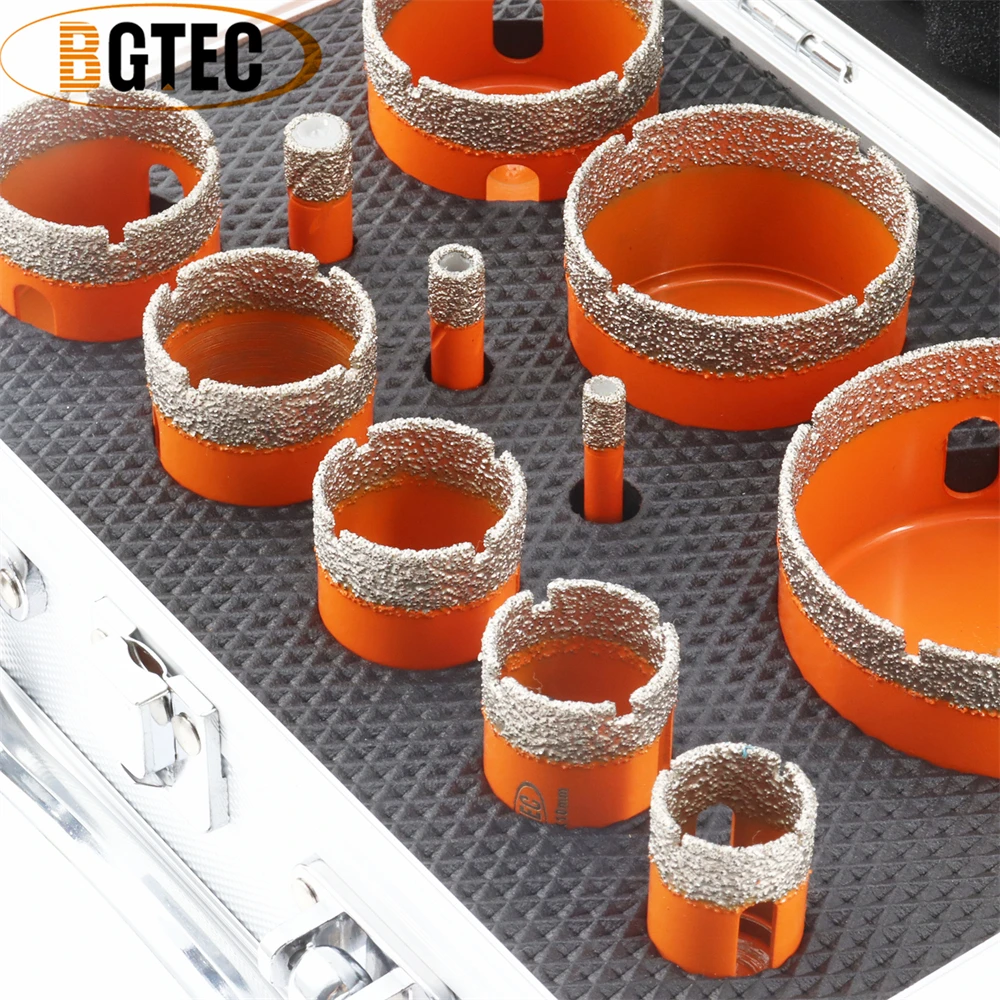 BGTEC 11pcs/Box Diamond Drill Core Bits Set Triangle Shank Ceramic Tile Marble 6/8/10/20/25/28/32/35/45/50/65mm Drilling Crowns