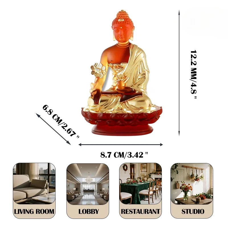 Handmade gold leaf Buddha statue glass crystal lost wax casting luxury meditation art work hotel spa yoga studio