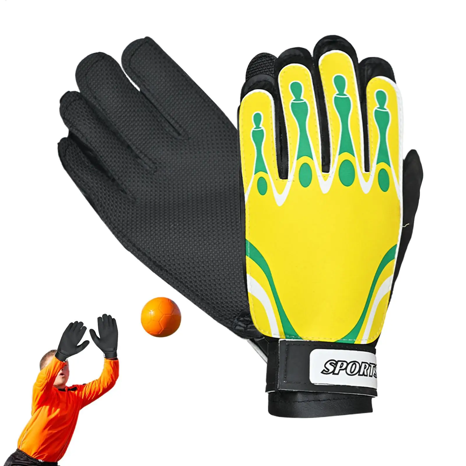 

Вратарские перчатки, 1 пара молодежных футбольных перчаток, регулируемые вратарские перчатки, тренировочные аксессуары для футбольных спортивных игроков для школьных классов