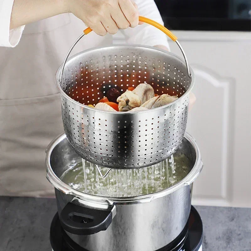 2-8L Stainless Steel Steamer Basket Instant Pot Accessories Instant Cooker with Silicone Covered Handle Draining Steam Basket