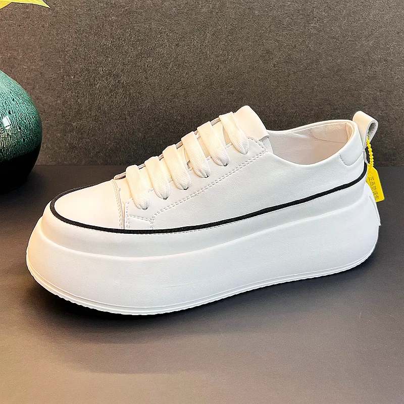 

Men Fashion Casual Genuine Leather White Shoes Spring Summer Autumn Luxury Designer Youth Trending Leisure Chunky Sneakers