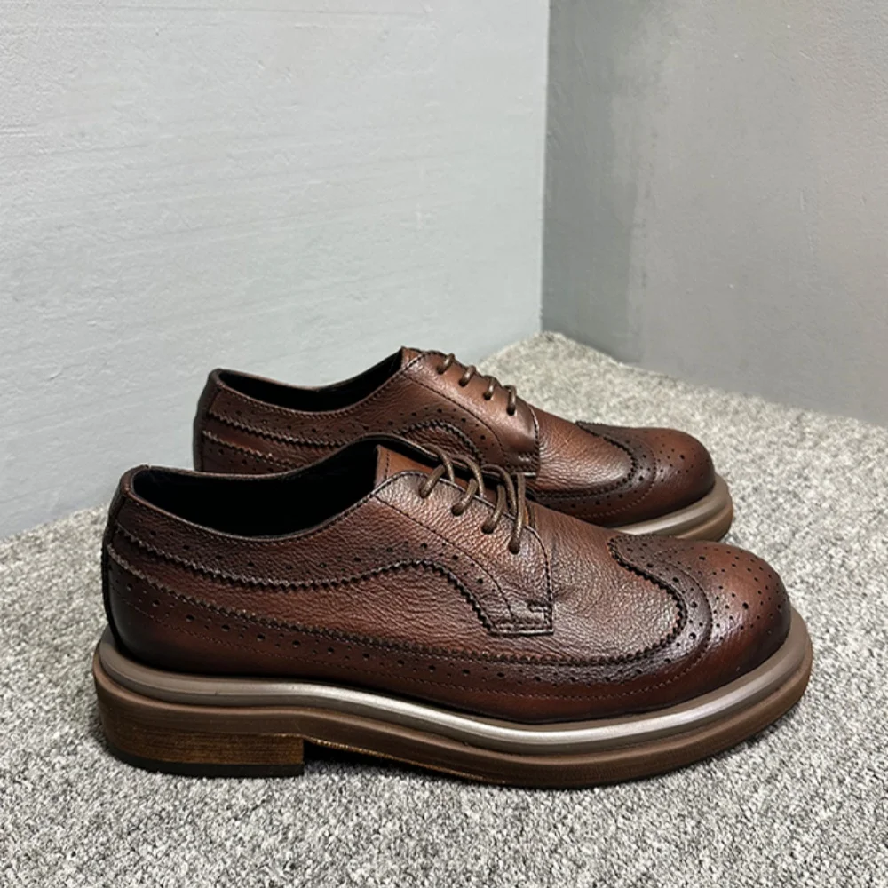 High-end genuine leather brocade engraved leather shoes - Autumn best-selling classic business formal round-toe casual shoes
