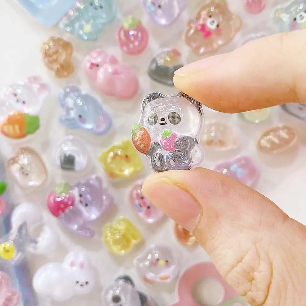 Cartoon 3D Relief Jelly Stickers Animal Sticker Candy Ghost Rabbit Aesthetic Stickers DIY Phone Case Diary Stationery Sticker