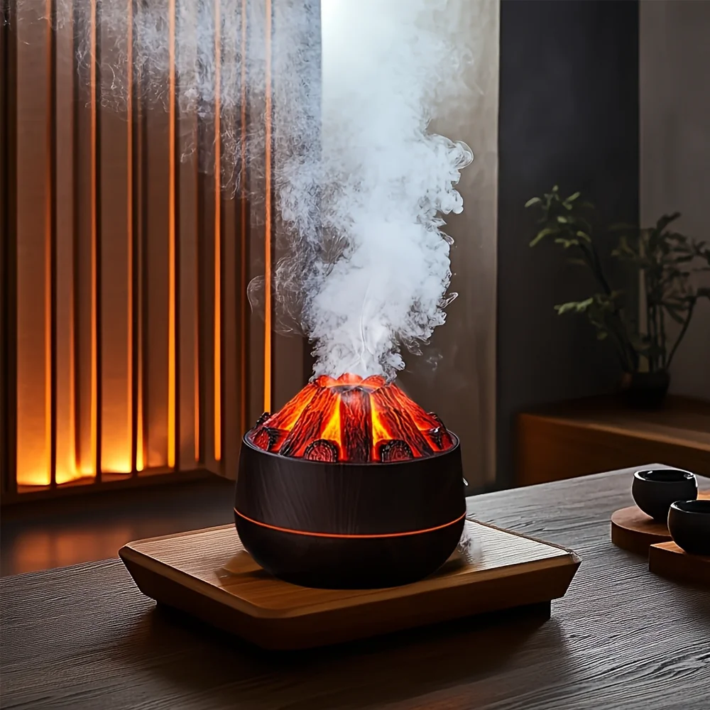 Simulierter Holzkohle-Feuer-Luftbefeuchter, leiser Ultraschall-Doppelnebelmodus, eingebaute Aromatherapie mit ätherischen Ölen und weichem Nachtlicht – Detail 6