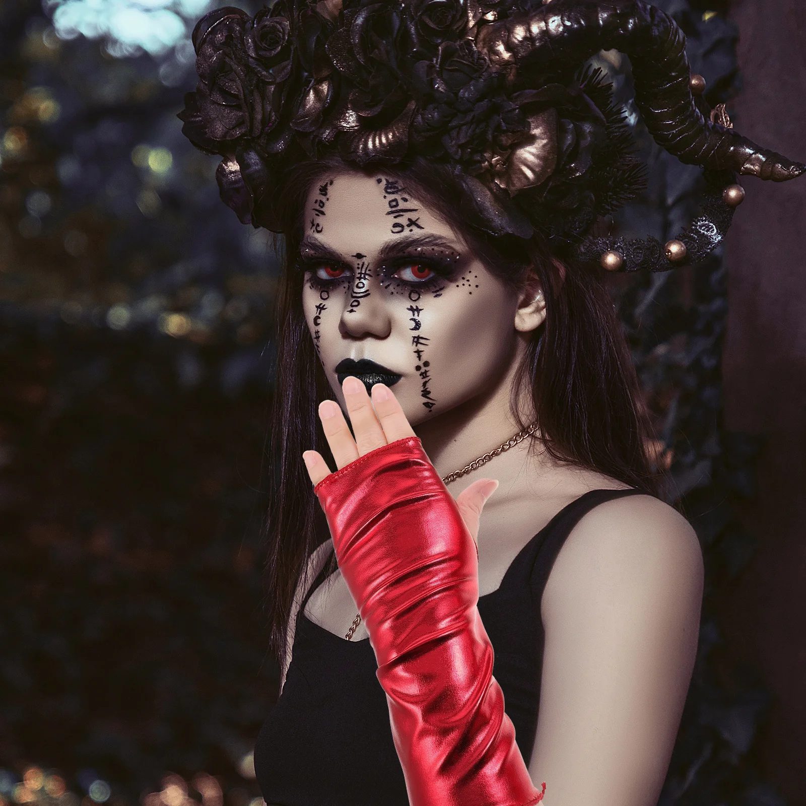 

1Pair Shiny PU Fingerless Gloves Punk Long Arm for Halloween Party Cosplay Costume Accessory Unisex Gothic