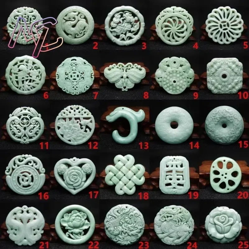 Jadeitowy dwustronny pusty smok wisiorek kwiatowy naszyjnik akcesoria biżuteria amulety zielone prezenty kobiety naturalne rzeźbione prawdziwe amulety