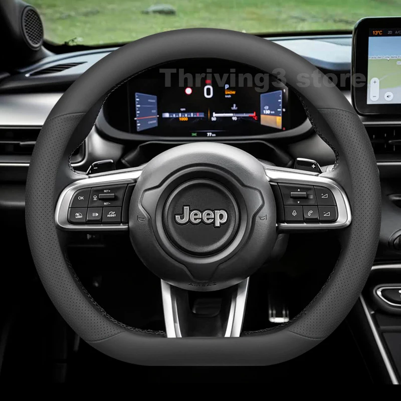 

Leather Car Steering Wheel Cover For JEEP Avenger 4XE 2023-2026 Covers For Covers Auto interior JEEP Avenger 2025 Accessories