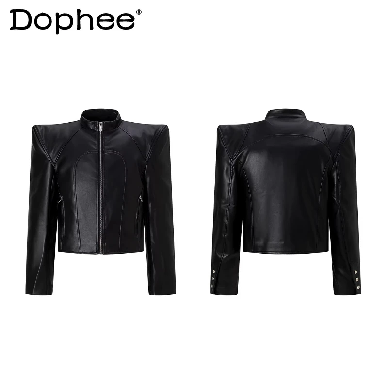 

Stylish Shoulder Pads Faux Leather Jackets Men's 2026 Spring High Street Handsome Design Jackets Solid Color Faux Leather Coats