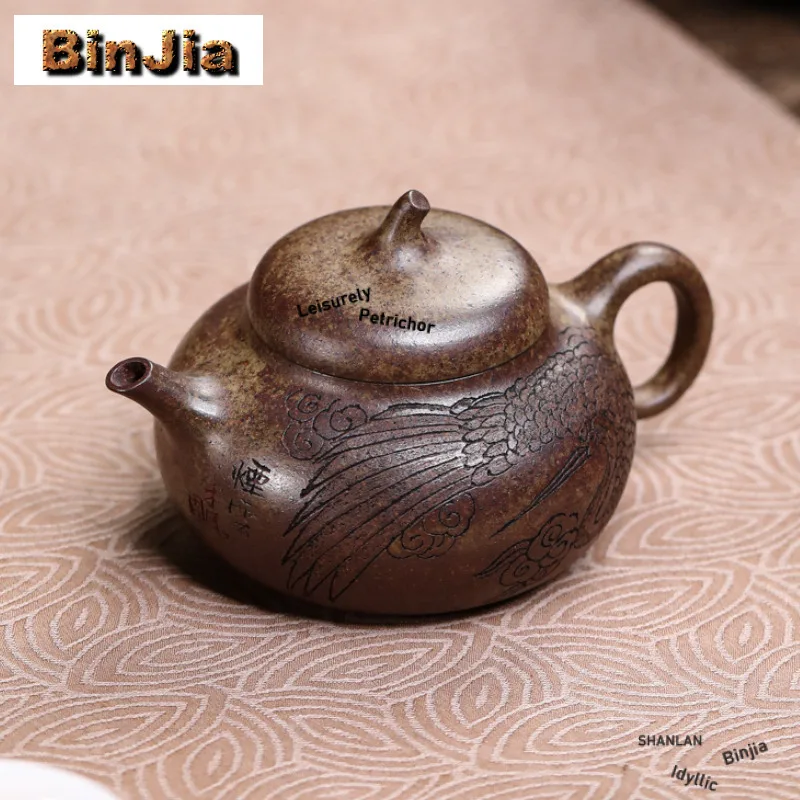 

150 мл антикварные чайники из фиолетовой глины Исин, горшок для баклажанов ручной работы, чайник из сырой руды, грязевой чайник, чайный сервиз Zisha, коллекция чайных предметов
