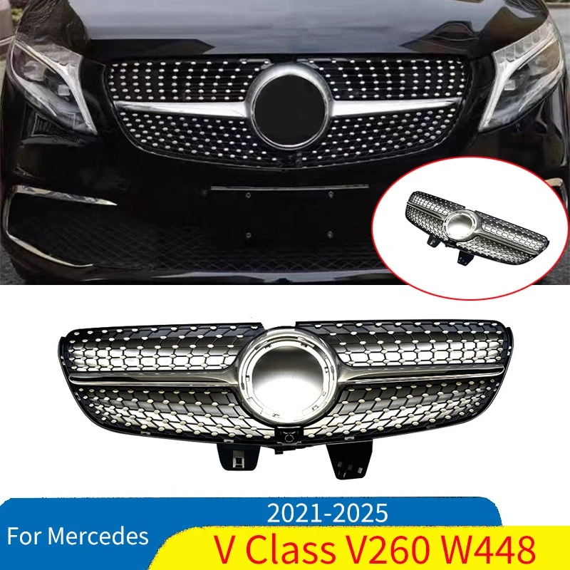 

For Mercedes V Class V260 W448 2021-2025 Front Grille Racing Grill Car Grid Splitter Upper Bumper Hood Mesh Grills Kit Auto Part