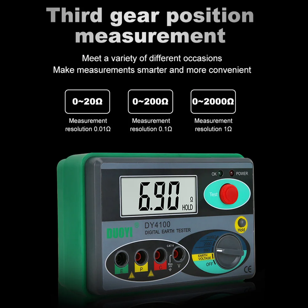 293~Flash DY4100 Digital Resistance Tester Earth Ground Meter Multimeter with Higher Accuracy Inspection Tool