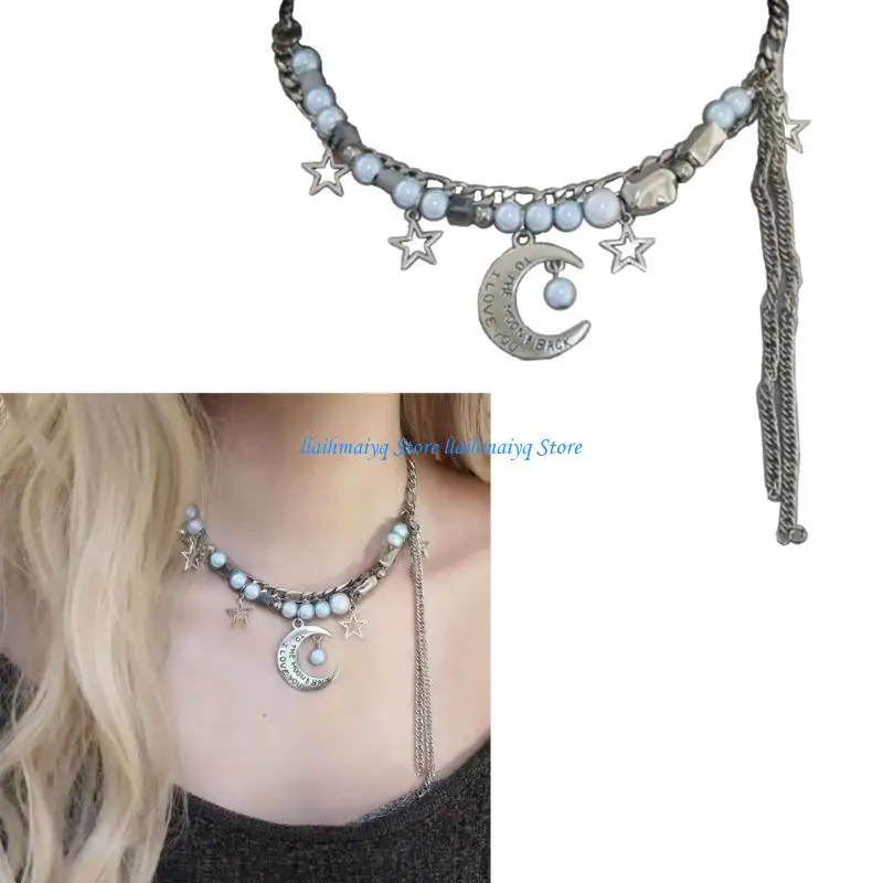 

573B Star Moon Aesthetic Concave Modeling Necklace Fashion Simple Clavicle Chain Women Girl Birthday Party Jewelry Gift