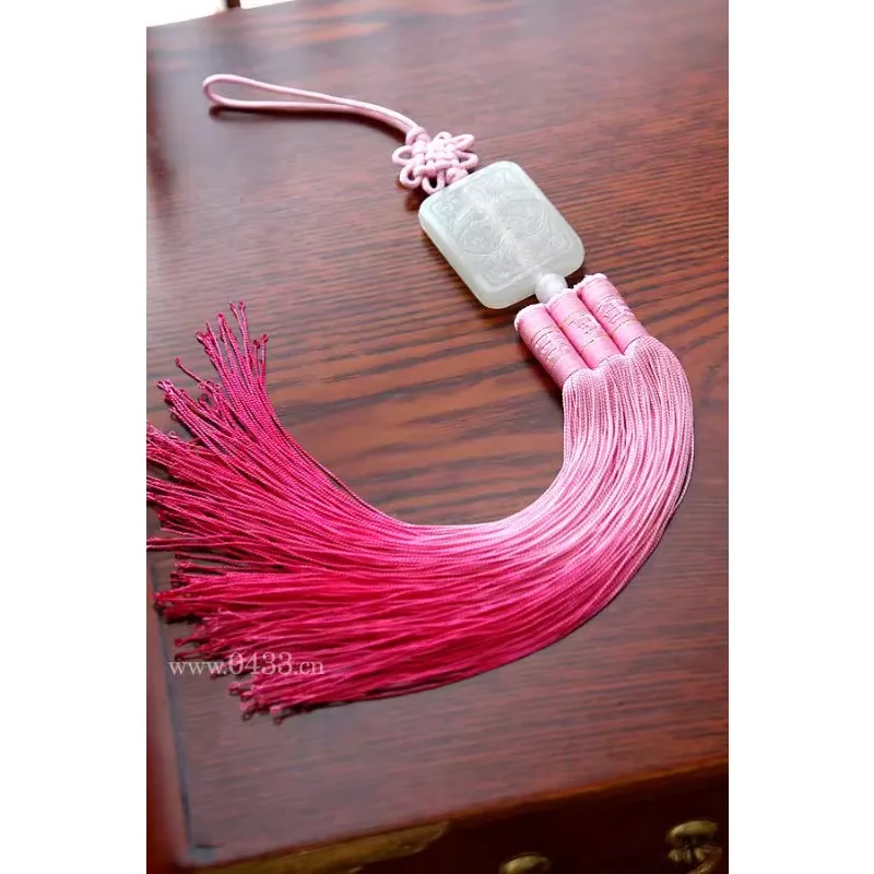 2024 Chinese New Women Long Hanfu Accessories Double-sided Weave Fringe Pendant Ancient Jade Carved Crane