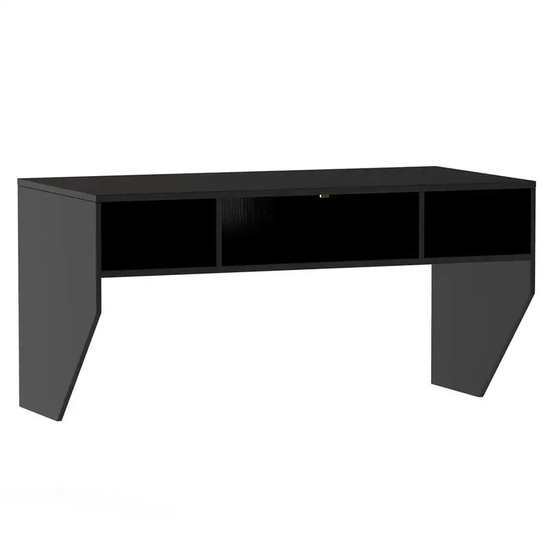 Wall Mounted Computer Desk, Floating Laptop Workstation With 3 Storage Cubes, 41.5 Inch Wide Surface For Home Office, Apartment, Study Room, Sturdy Wood Grain Design, Black