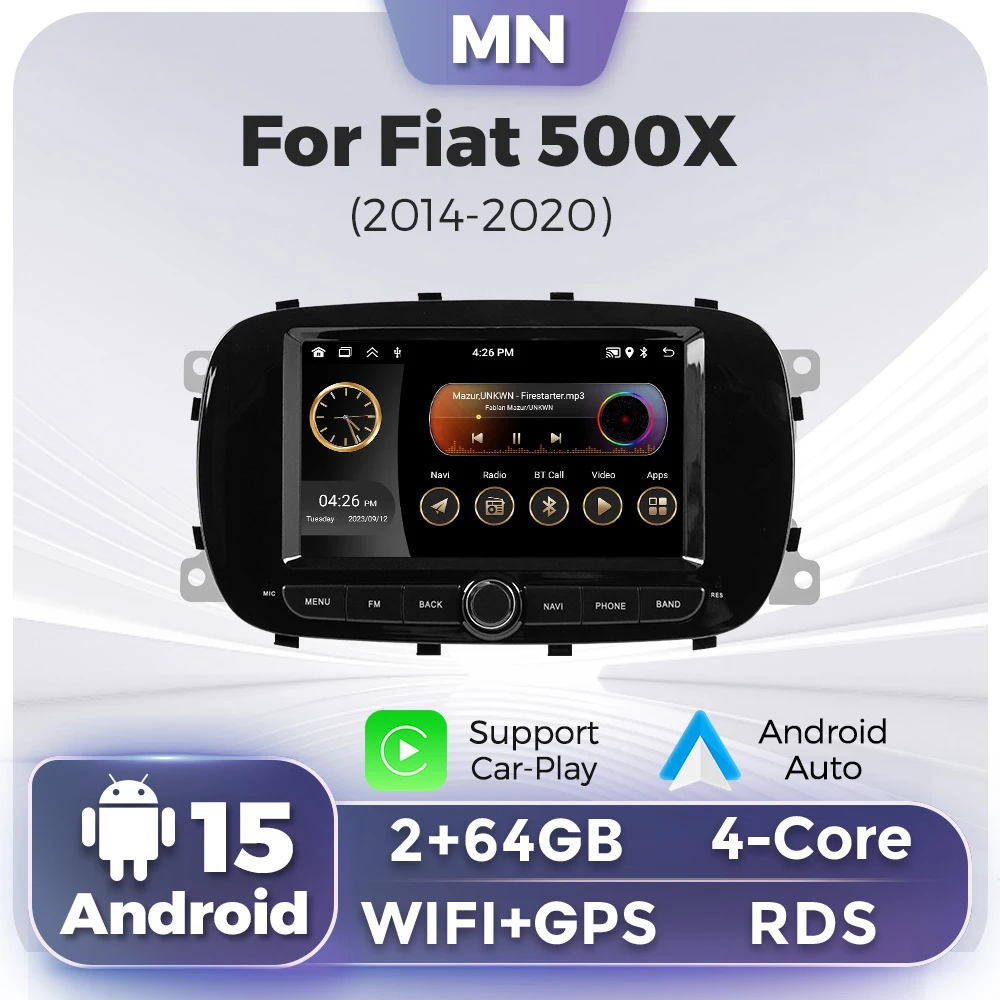 2 Din Android 15 Multimedia Video Player FÜR Fiat 500X 2014 2015 2020 Carplay Auto Auto Stereo Radio Navigation GPS Radio Player
