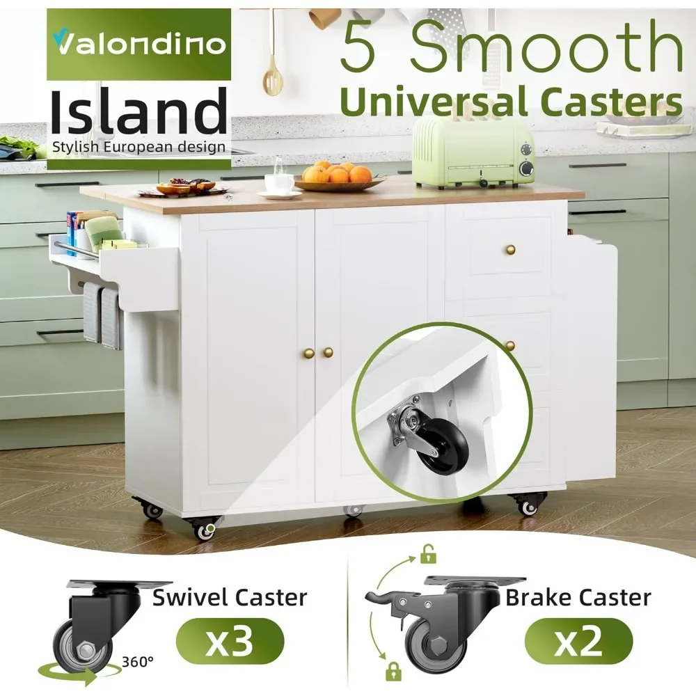 Picture 5: Kitchen Island On Wheels Rolling Cart With Drop Leaf Storage Cabinet Three Drawers Inner Adjustable Shelves