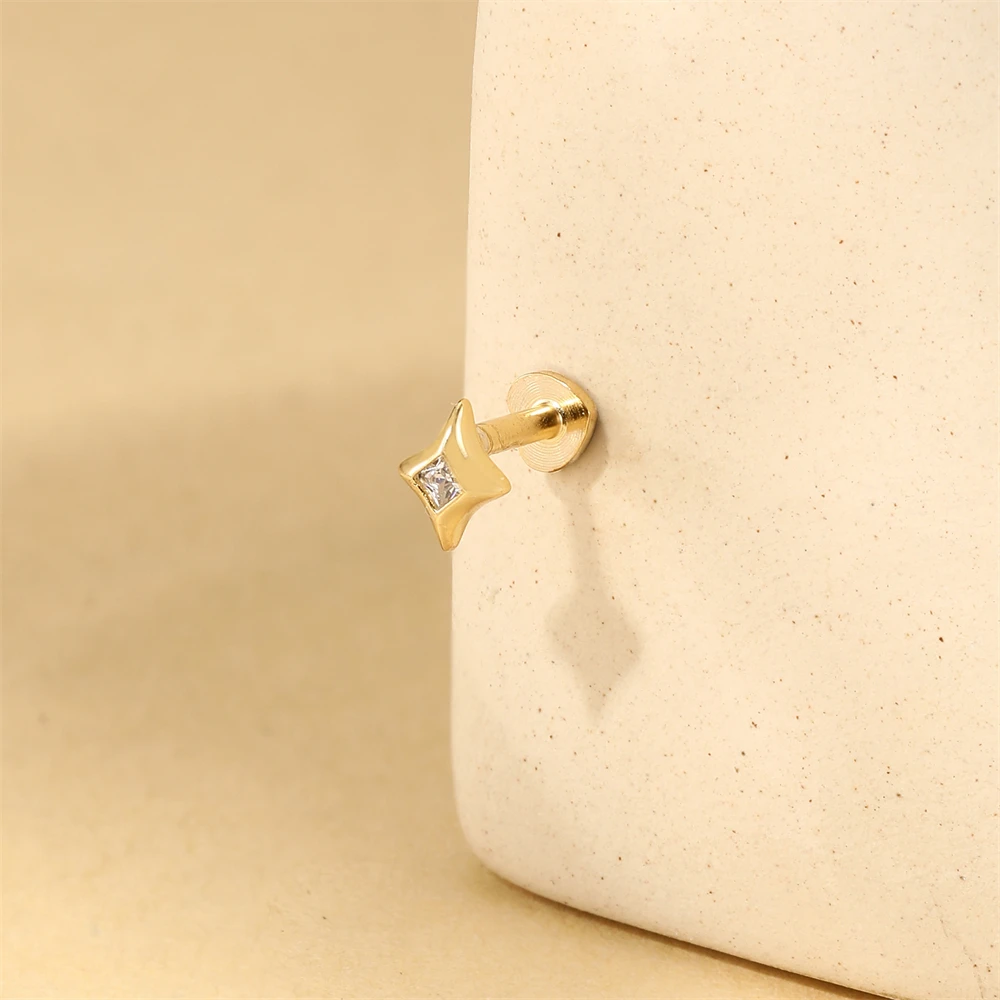 Aide 925 Sterling Silver 1pc Asymmetric Two Side Wearable Piercing Screw-Back Stud Earrings For Women Elegant Bohemian Jewelry